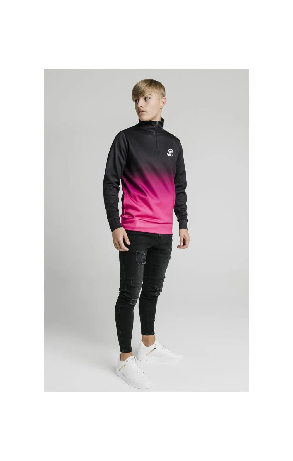 Illusive London Funnel Neck 1/4 Zip Hoodie - Black & Pink sold by Siksilk product image thumbnail 5