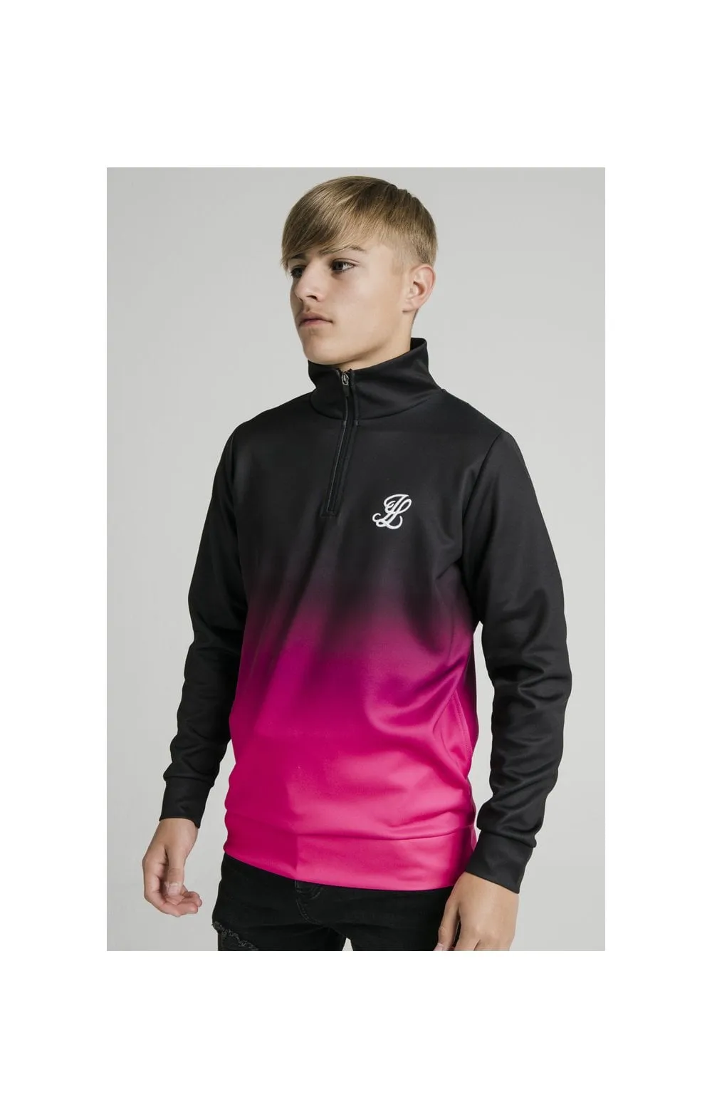 Illusive London Funnel Neck 1/4 Zip Hoodie - Black & Pink sold by Siksilk product image thumbnail 2