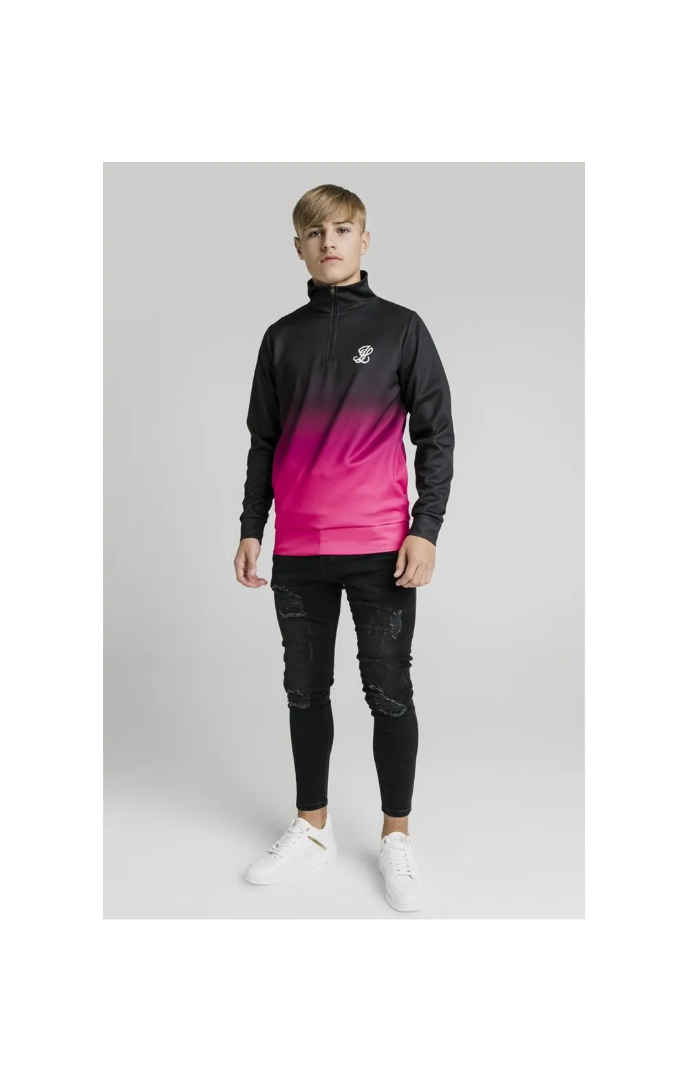 Illusive London Funnel Neck 1/4 Zip Hoodie - Black & Pink sold by Siksilk product image thumbnail 3