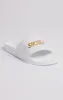 White Pool Slide With Gold Logo Strap sold by Siksilk