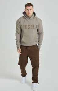 Brown Applique Logo Relaxed Fit Overhead Hoodie sold by Siksilk
