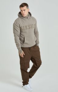 Brown Applique Logo Relaxed Fit Overhead Hoodie sold by Siksilk