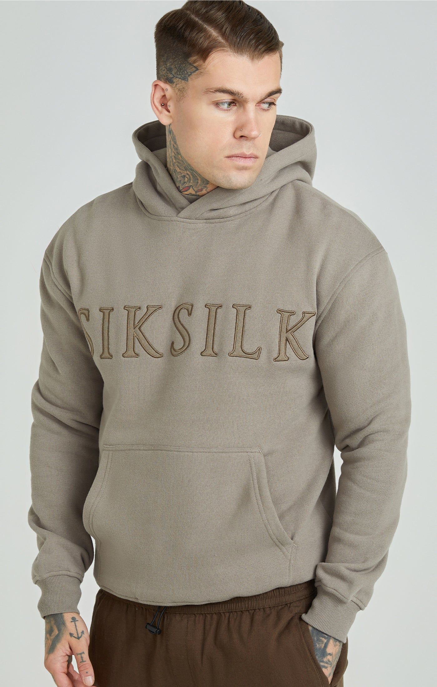 Brown Applique Logo Relaxed Fit Overhead Hoodie sold by Siksilk