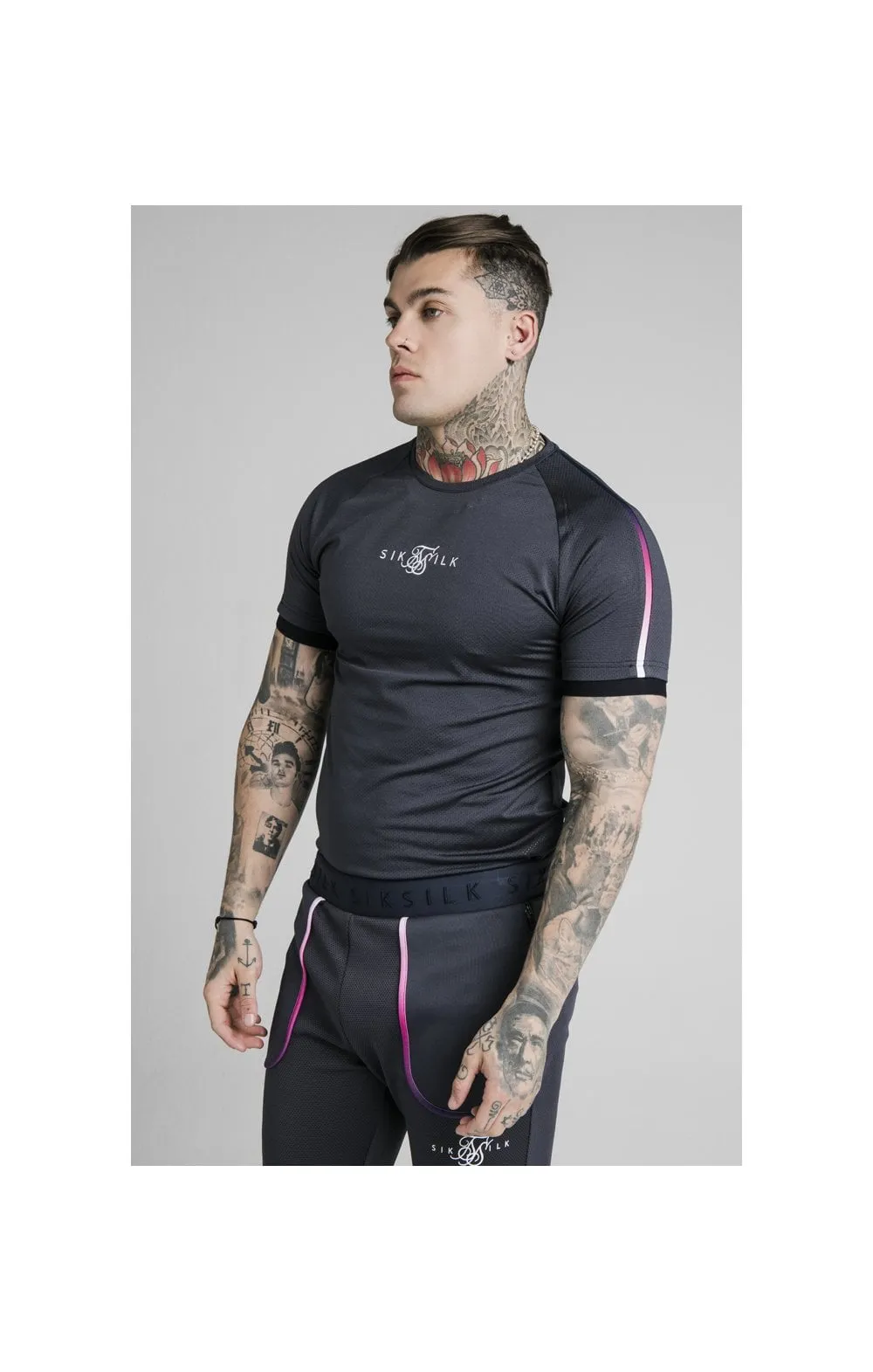 SikSilk Legacy Fade Tech Tee – Midnight Grey & Neon White sold by Siksilk
