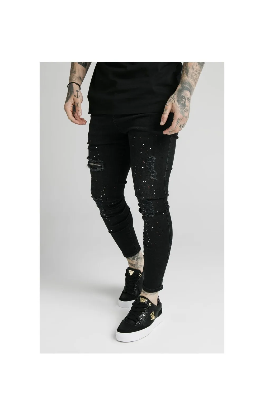 SikSilk Skinny Distressed Riot Jeans – Black sold by Siksilk