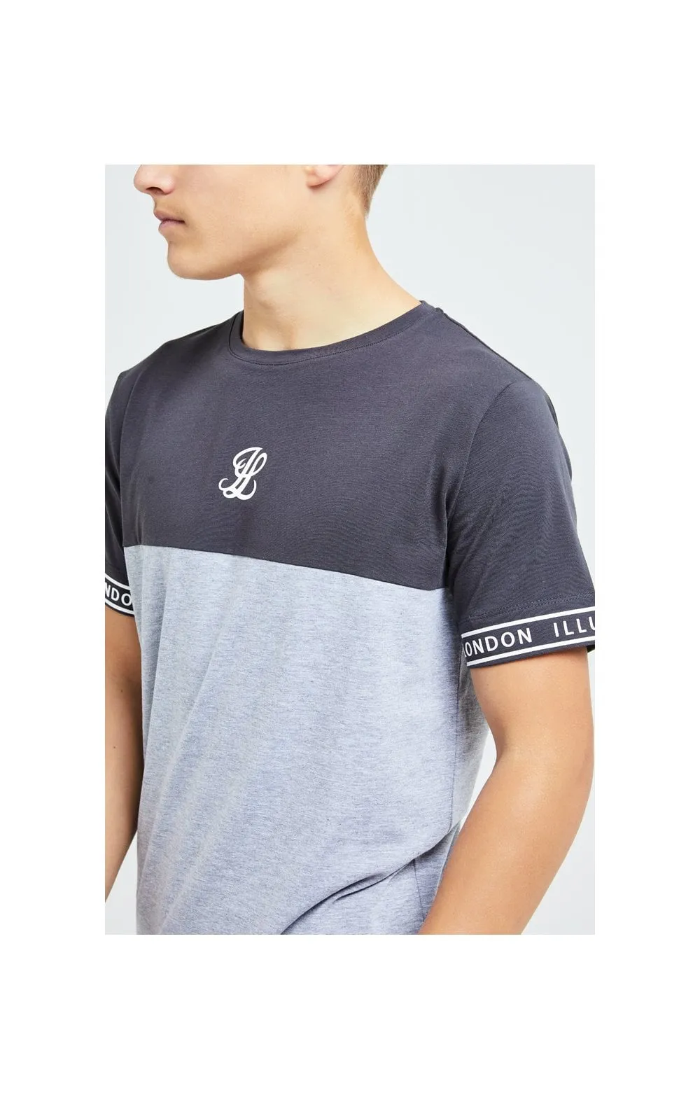 Illusive London Revere Cut And Sew Tee - Dark Grey & Light Grey Marl sold by Siksilk