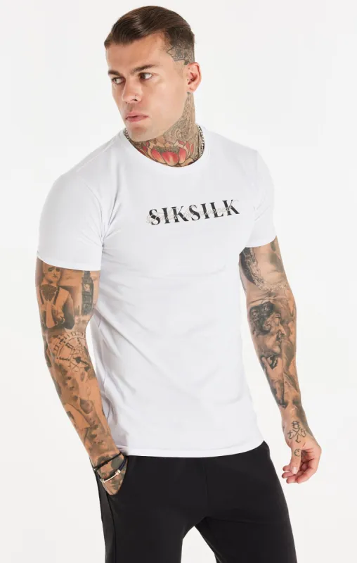 White Dual Script Logo Muscle Fit T-Shirt sold by Siksilk