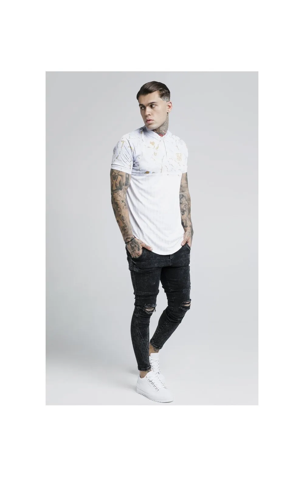 SikSilk Marbleise Baseball Jersey – White & Light Grey sold by Siksilk product image thumbnail 4