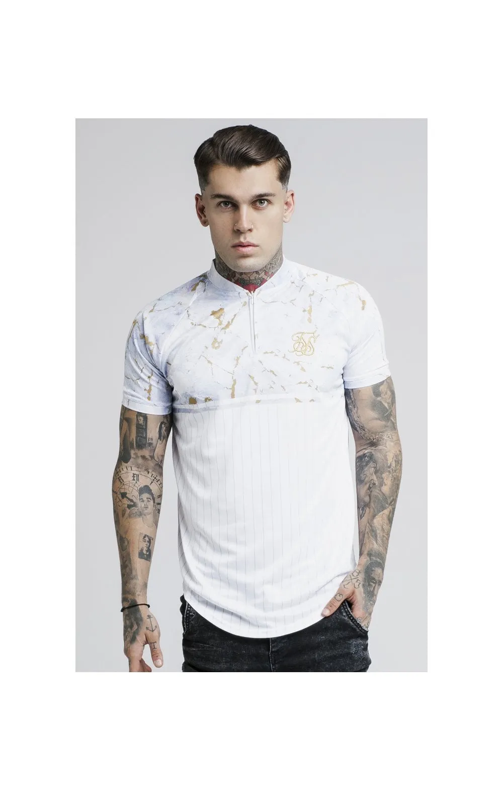 SikSilk Marbleise Baseball Jersey – White & Light Grey sold by Siksilk