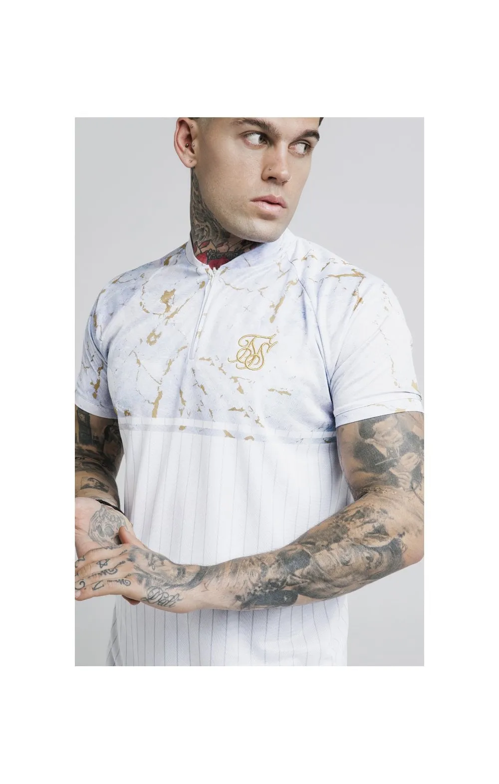 SikSilk Marbleise Baseball Jersey – White & Light Grey sold by Siksilk product image thumbnail 2