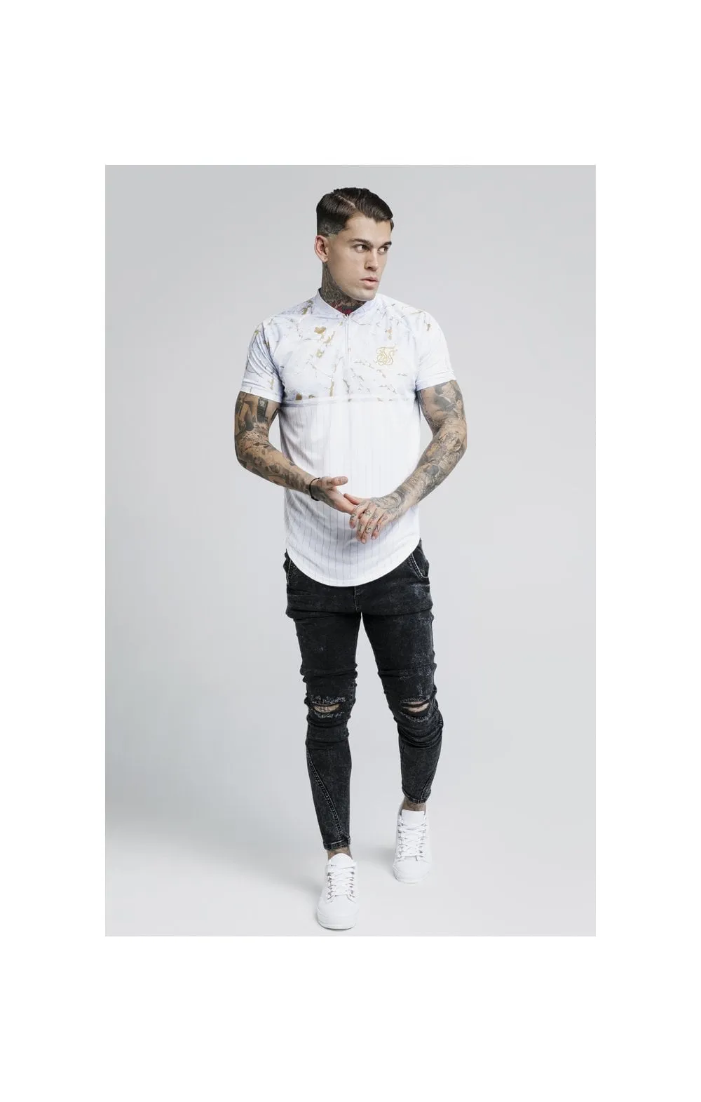 SikSilk Marbleise Baseball Jersey – White & Light Grey sold by Siksilk product image thumbnail 3