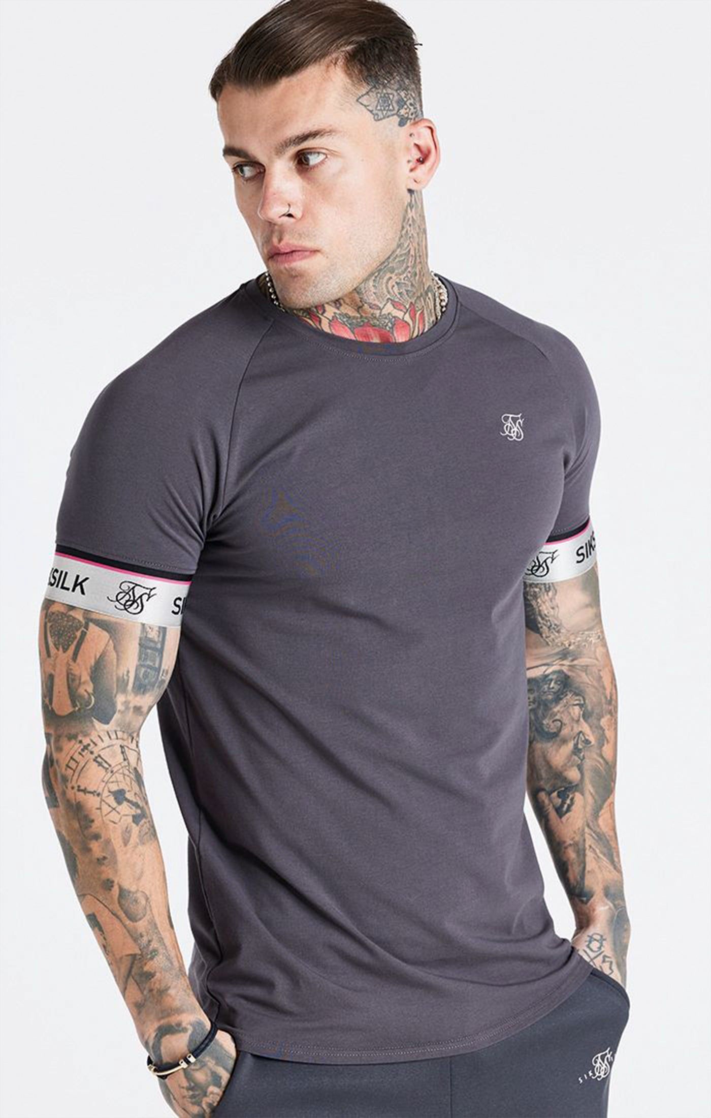 Grey Marl Tape Elastic Cuff T-Shirt sold by Siksilk