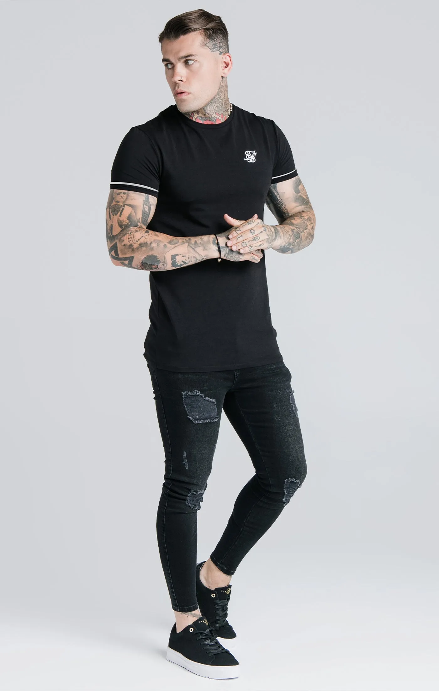 Black Cuffed T-Shirt sold by Siksilk product image thumbnail 4