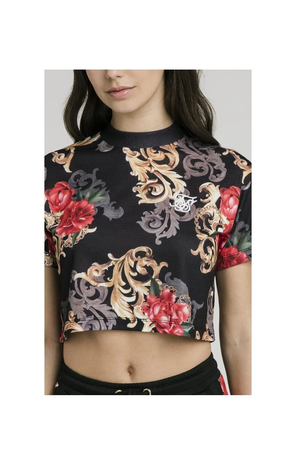 SikSilk Floral Elegance Crop Tee - Black sold by Siksilk