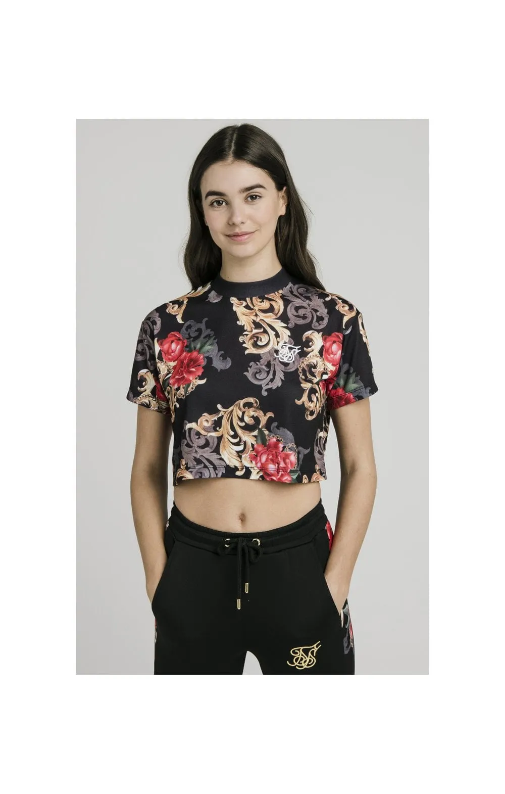 SikSilk Floral Elegance Crop Tee - Black sold by Siksilk product image thumbnail 3