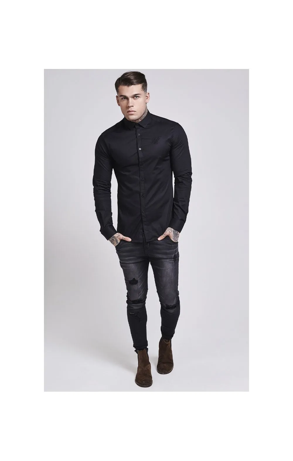 Black Cotton Stretch Shirt sold by Siksilk product image thumbnail 3