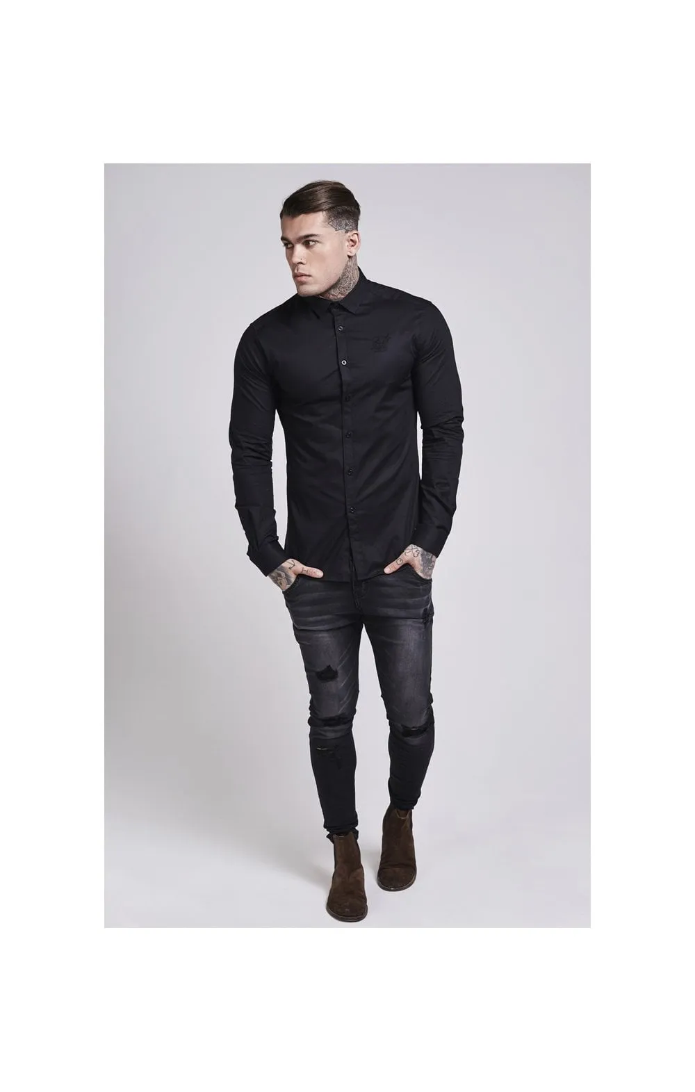 Black Cotton Stretch Shirt sold by Siksilk product image thumbnail 4