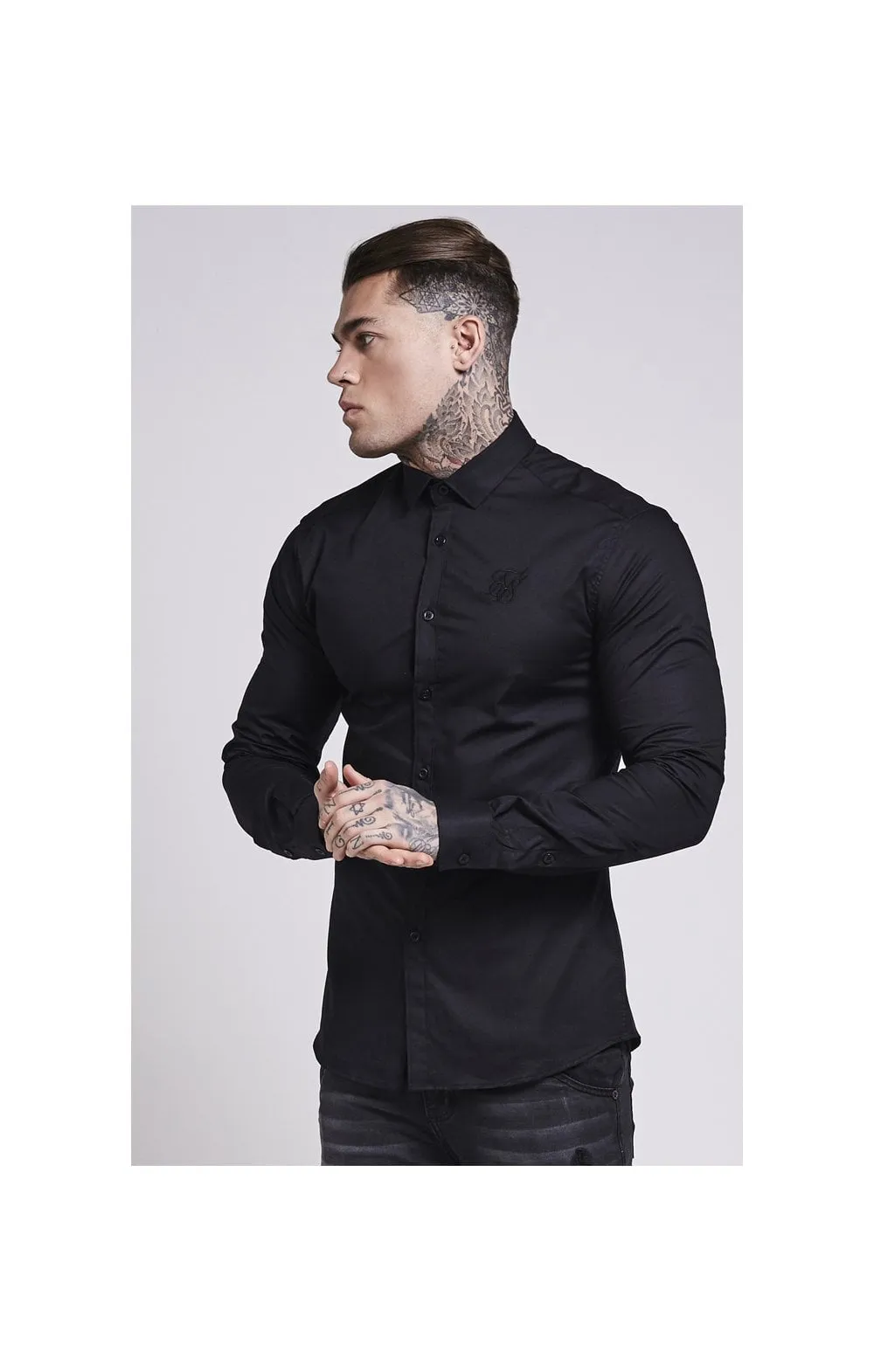 Black Cotton Stretch Shirt sold by Siksilk