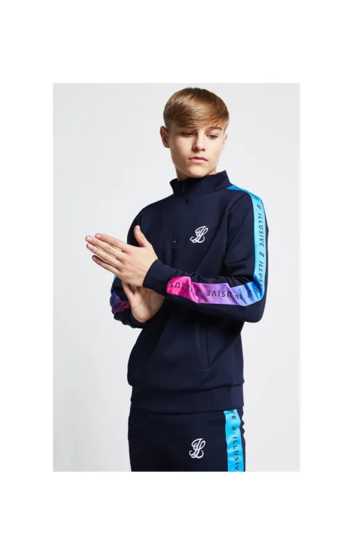 Illusive London Fade Panel Funnel Neck 1/4 Zip Hoodie - Navy Blue & Pink sold by Siksilk
