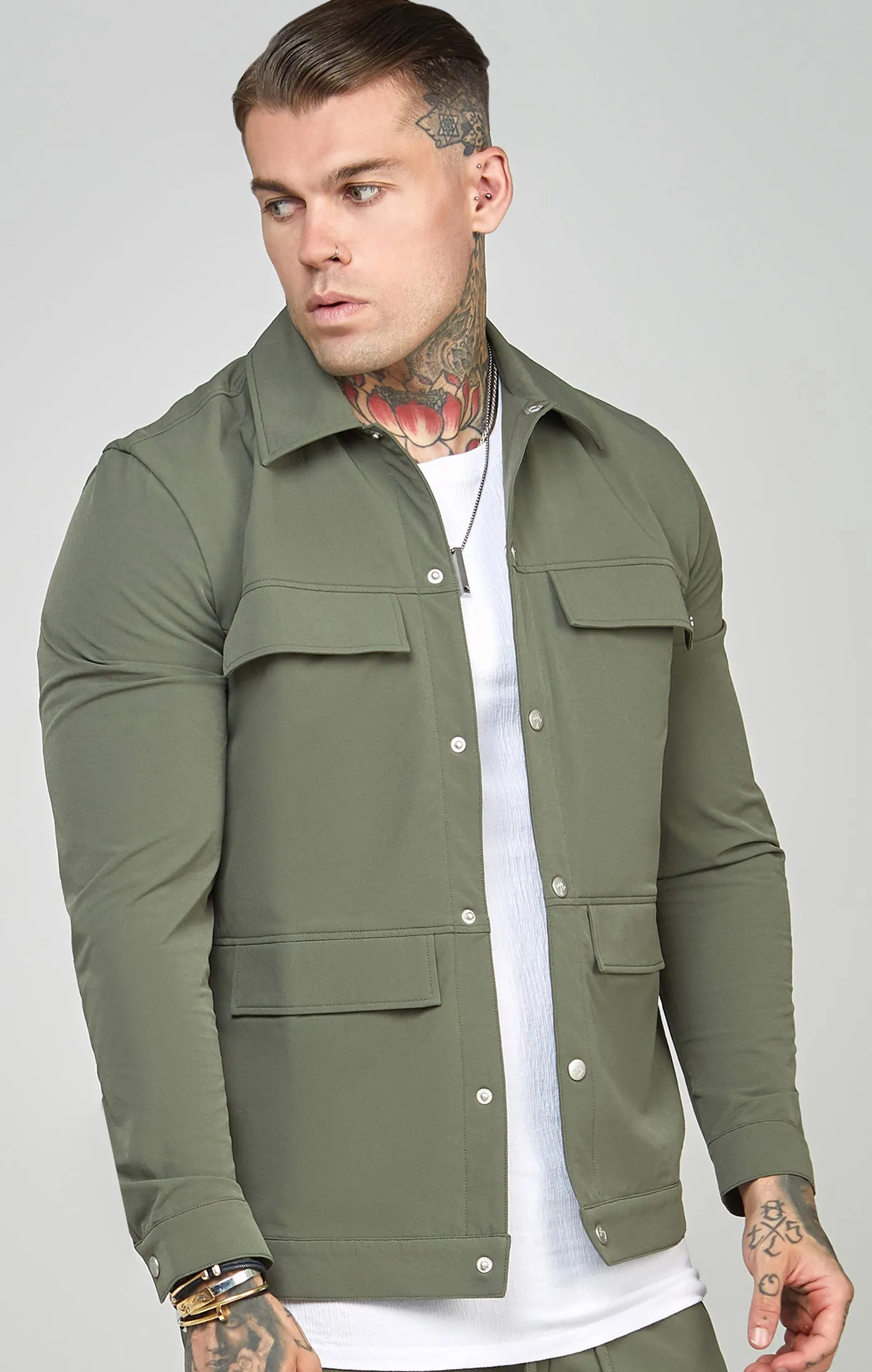 Khaki Utility Overshirt sold by Siksilk