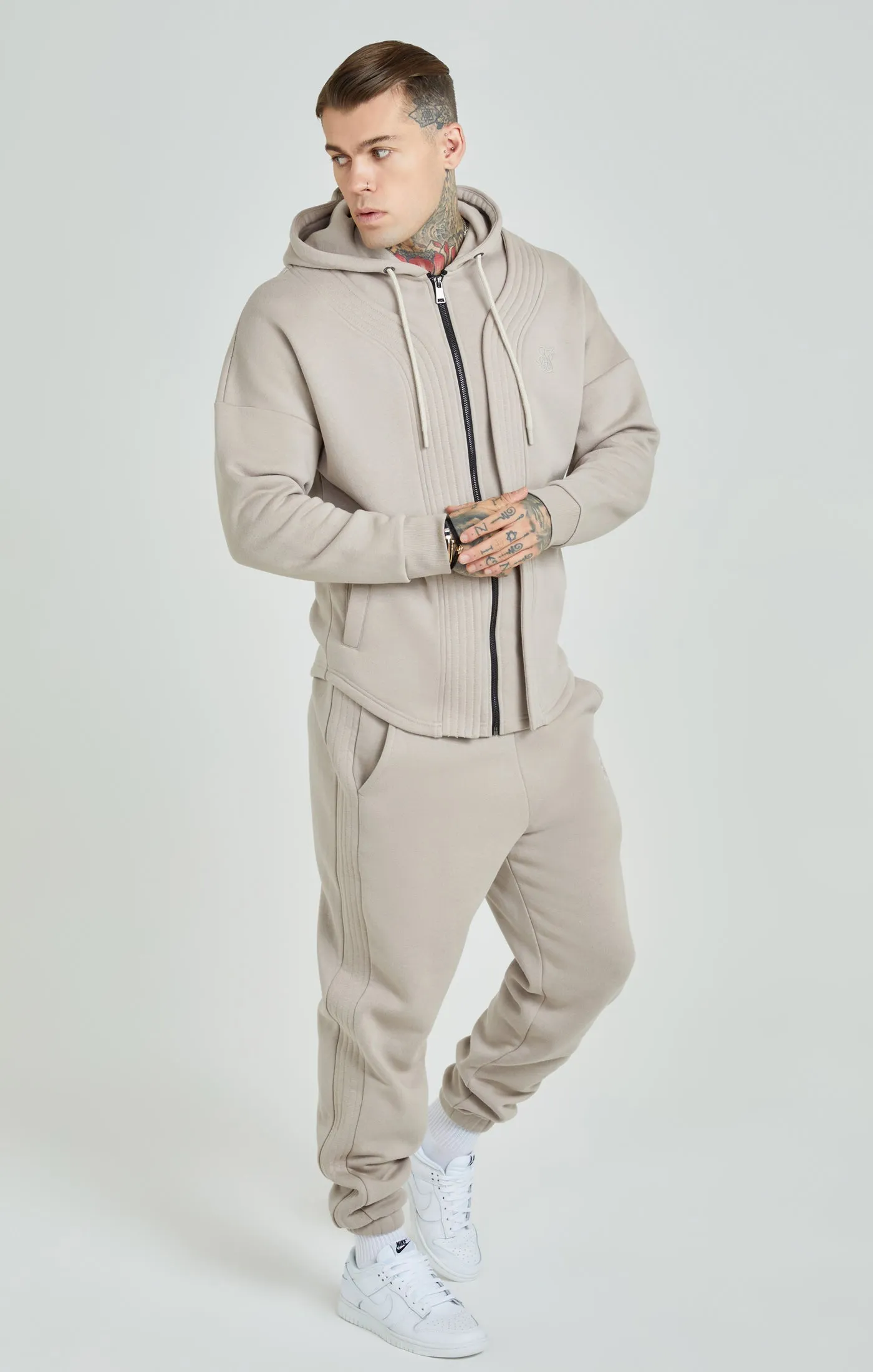 Beige Panelled Relaxed Fit Joggers sold by Siksilk product image thumbnail 2