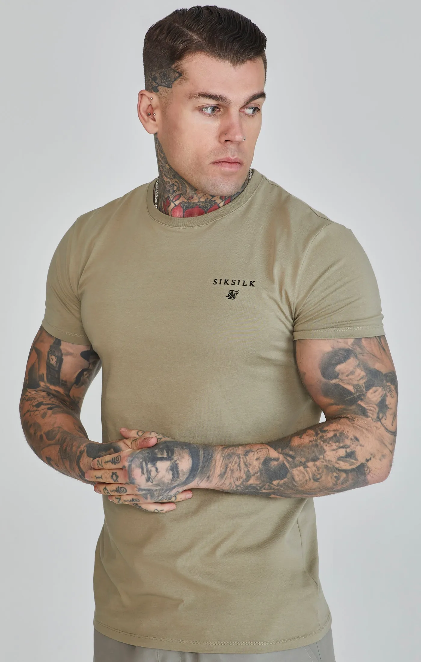 Khaki Muscle Fit T-Shirt sold by Siksilk