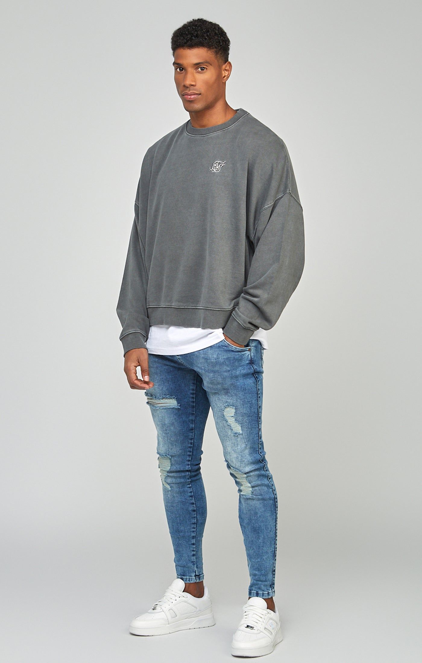 Black Garment Dyed Boxy Fit Sweatshirt sold by Siksilk product image thumbnail 2