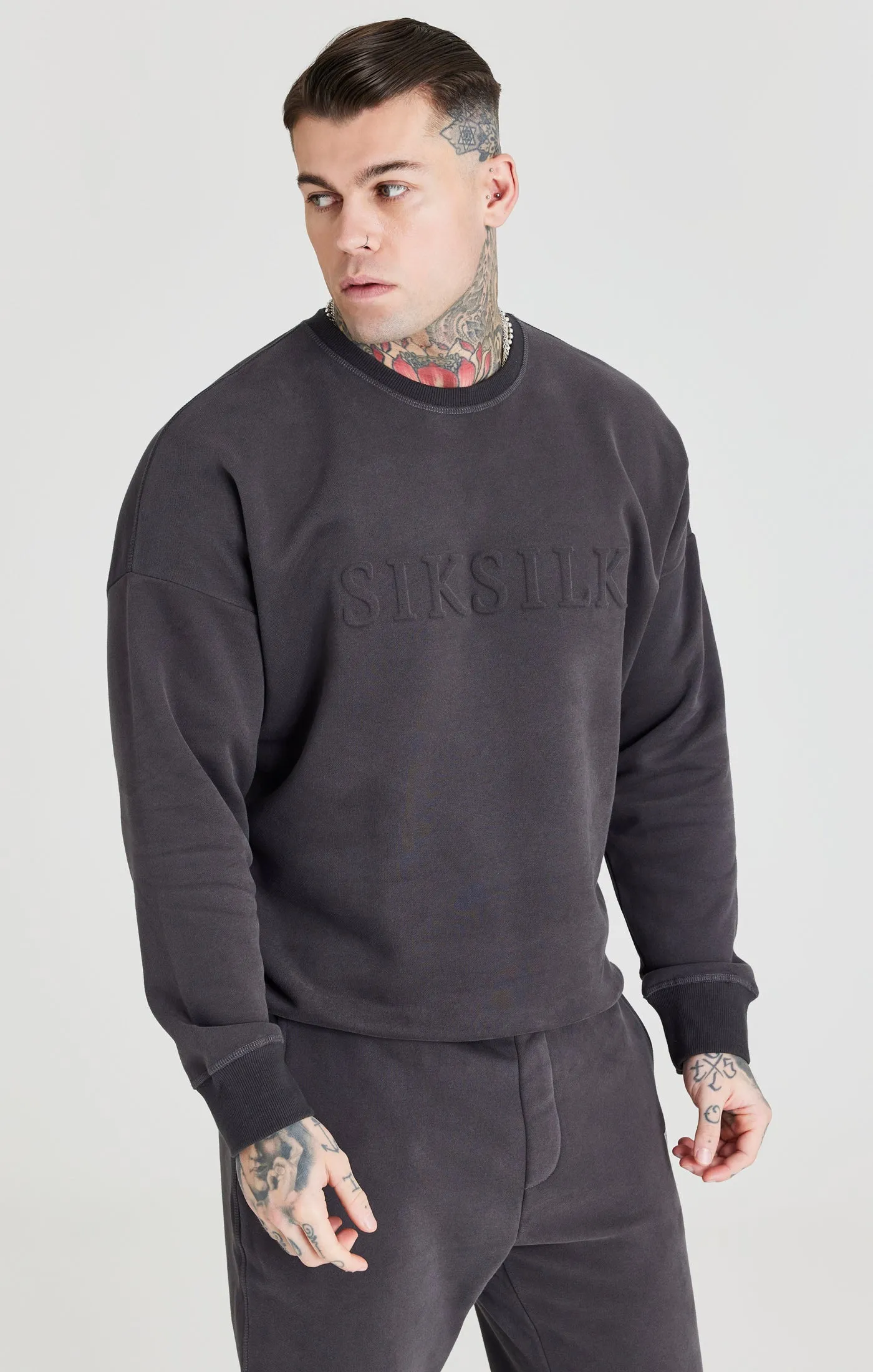 Black Embossed Crew Sweatshirt sold by Siksilk product image thumbnail 2