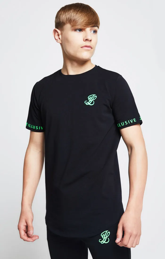 Illusive London S/S Taped Tee – Black & Neon Green sold by Siksilk