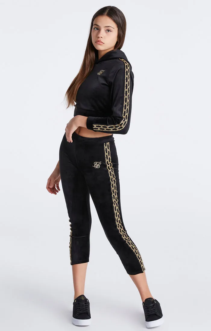 Girls Black Velour Taped Cropped Hoodie sold by Siksilk product image thumbnail 4