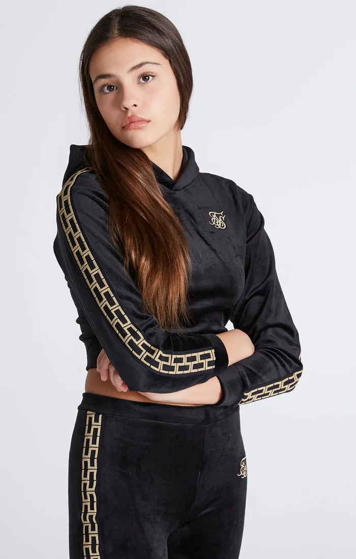 Girls Black Velour Taped Cropped Hoodie sold by Siksilk