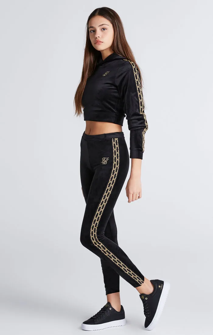 Girls Black Velour Taped Cropped Hoodie sold by Siksilk product image thumbnail 5