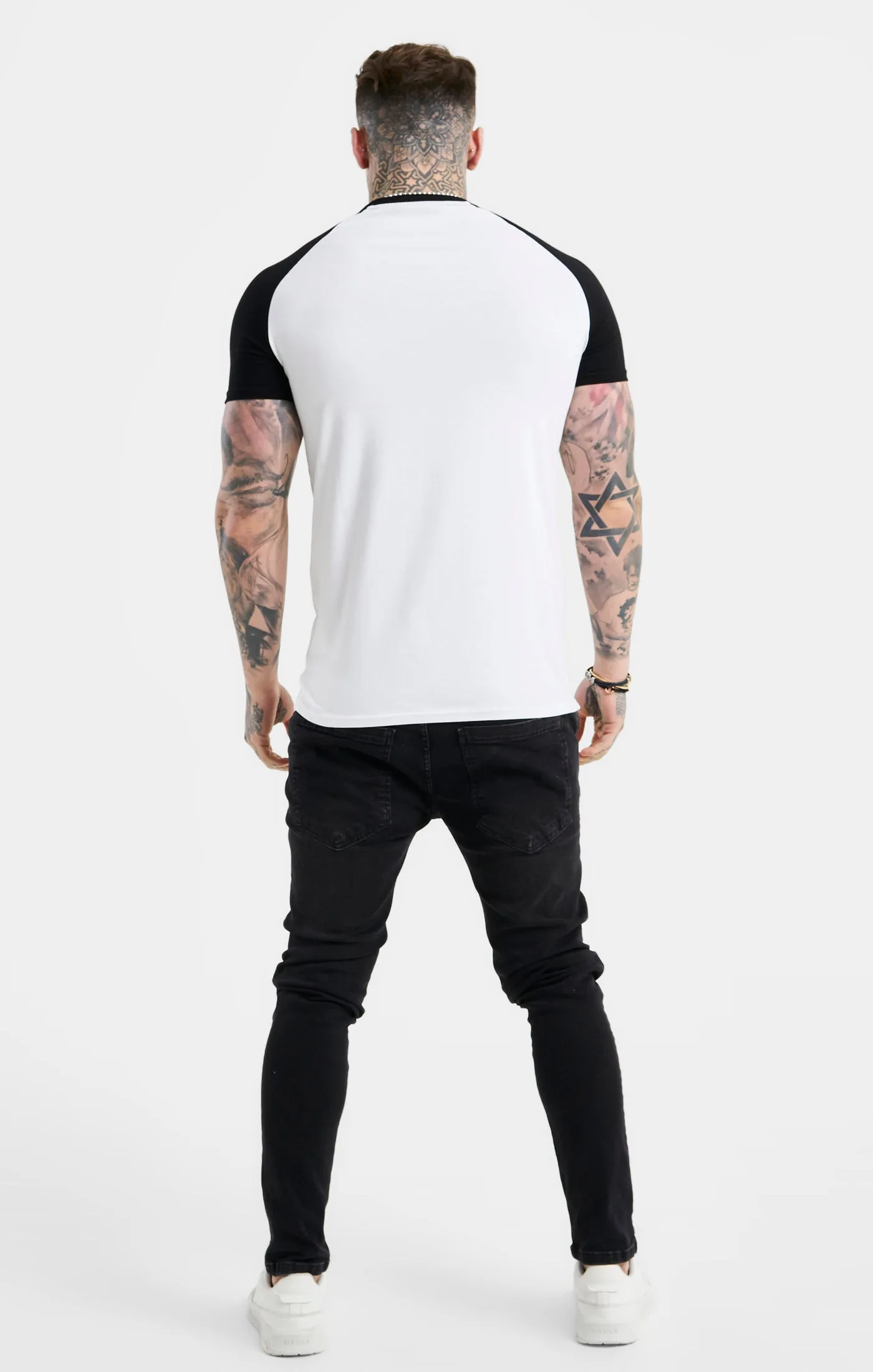 White Raglan Muscle Fit T-Shirt sold by Siksilk product image thumbnail 5
