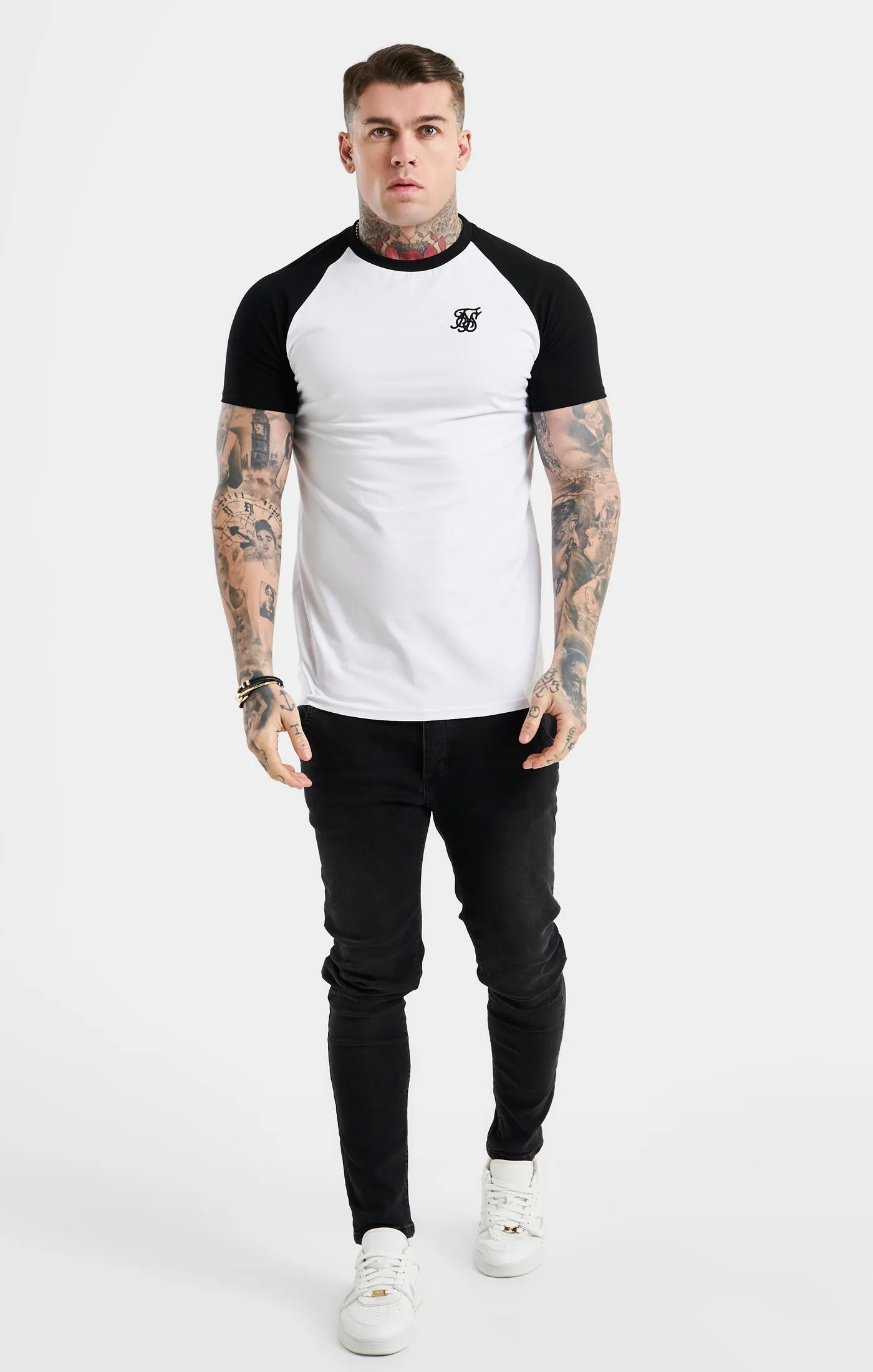 White Raglan Muscle Fit T-Shirt sold by Siksilk product image thumbnail 3