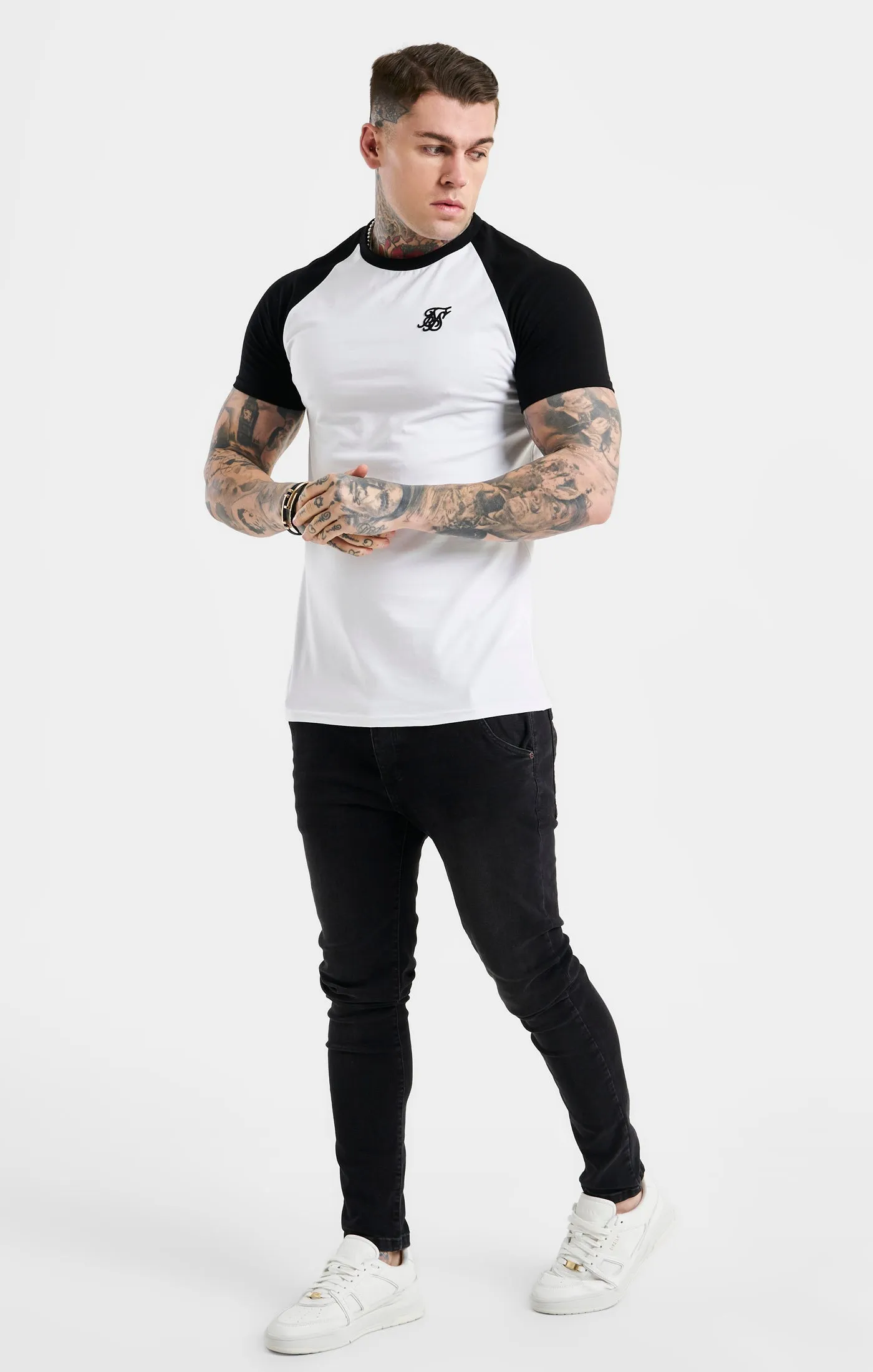 White Raglan Muscle Fit T-Shirt sold by Siksilk product image thumbnail 4
