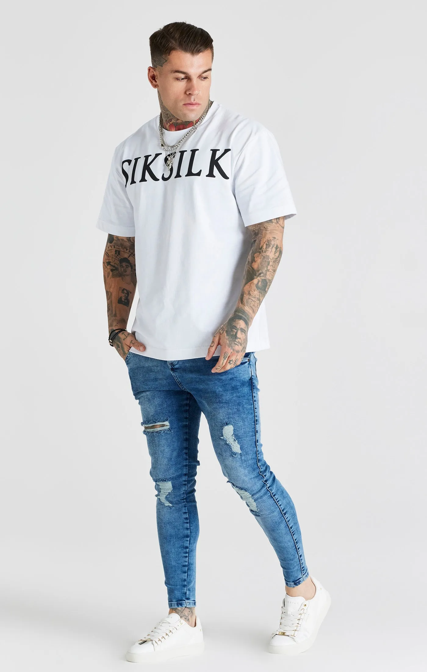 Blue Mid Wash Essential Distressed Skinny Jean sold by Siksilk product image thumbnail 3