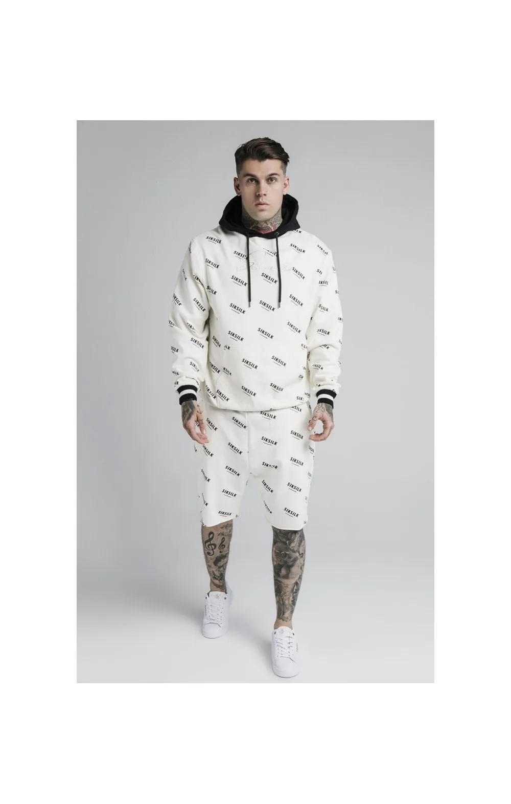 SikSilk Repeat Print Overhead Hoodie - Off White sold by Siksilk product image thumbnail 3