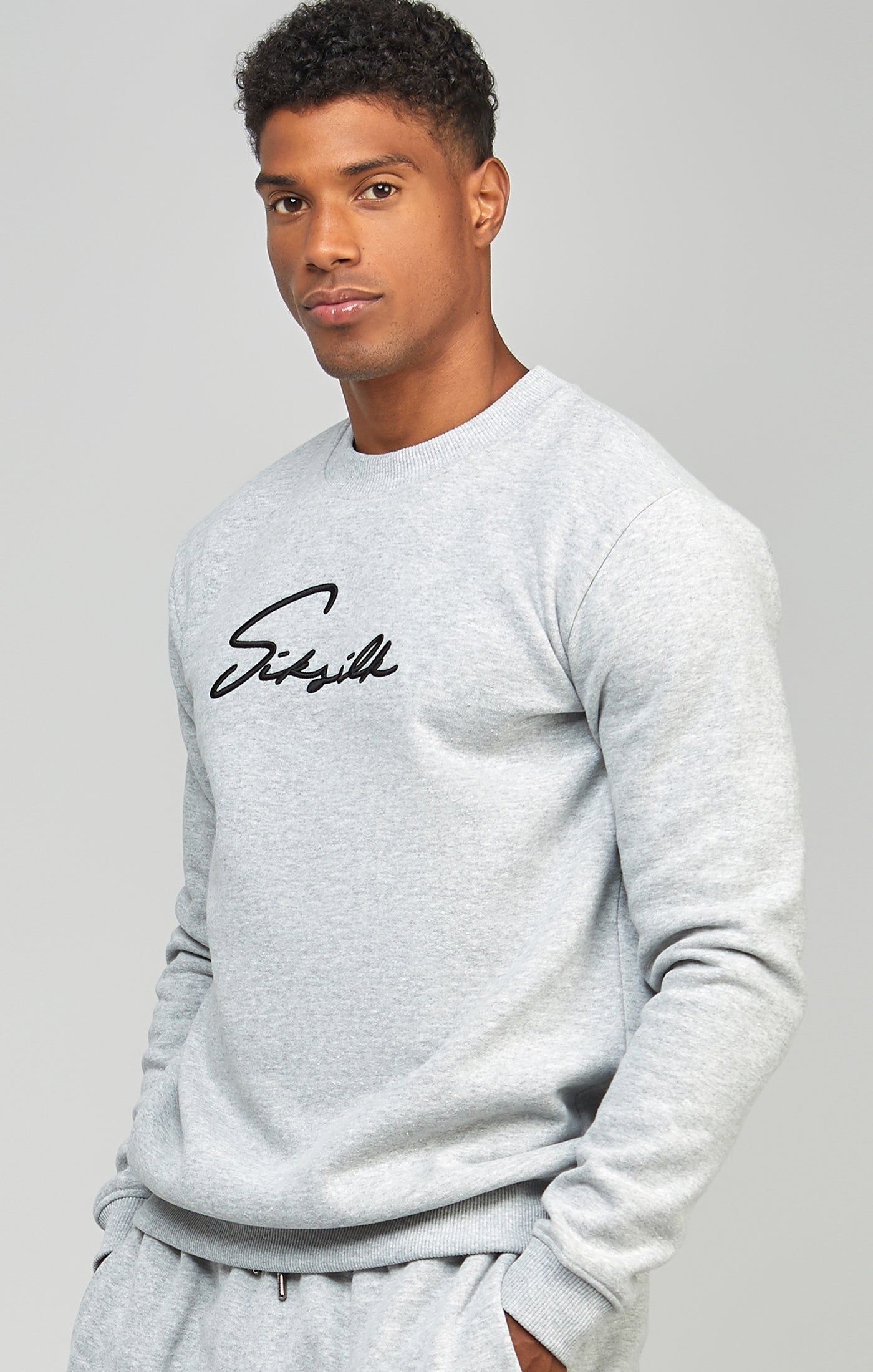 Grey Script Embroidery Sweatshirt sold by Siksilk