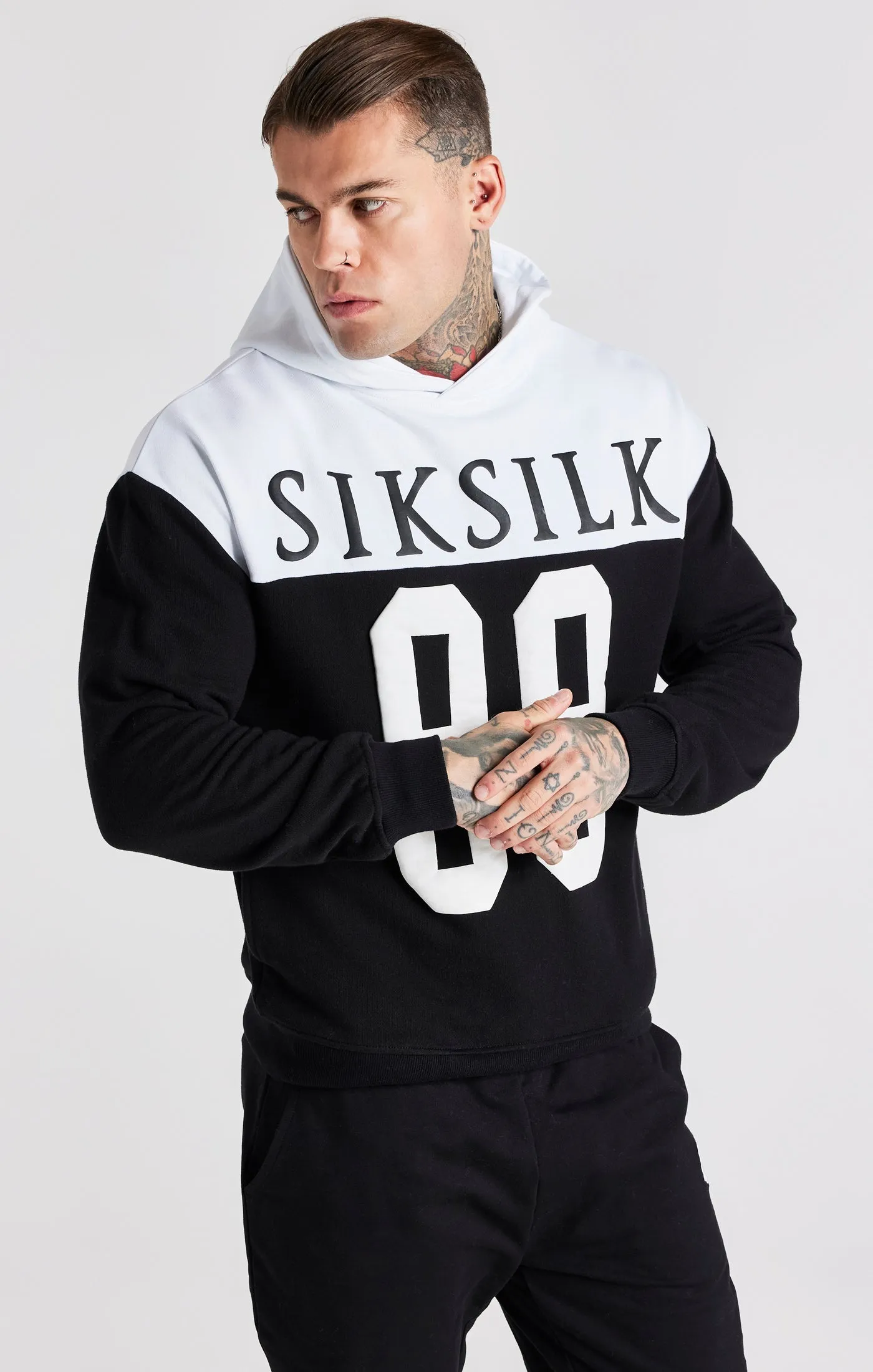 Black Retro 89 Print Oversized Hoodie sold by Siksilk