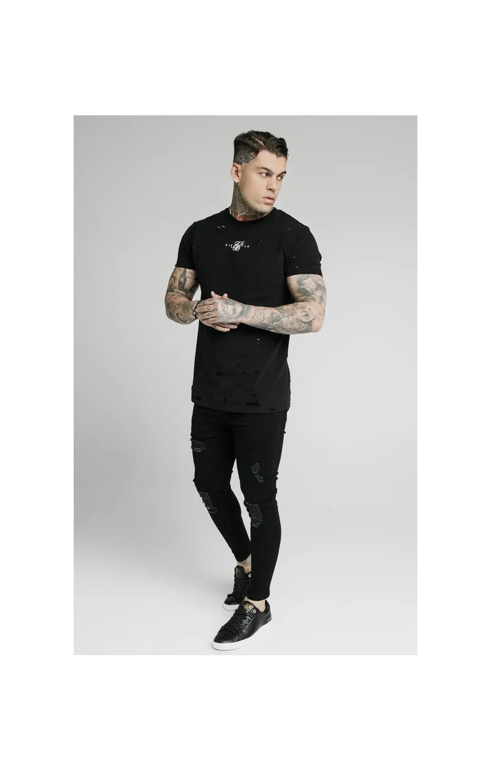 SikSilk Contrast Distressed Skinny Jeans - Washed Black & Midstone sold by Siksilk product image thumbnail 5