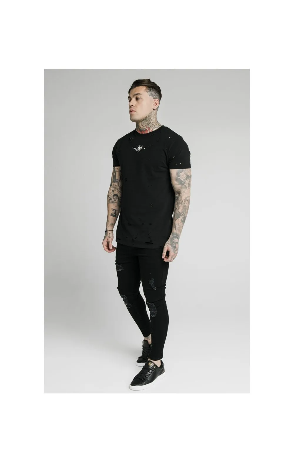 SikSilk Contrast Distressed Skinny Jeans - Washed Black & Midstone sold by Siksilk product image thumbnail 4
