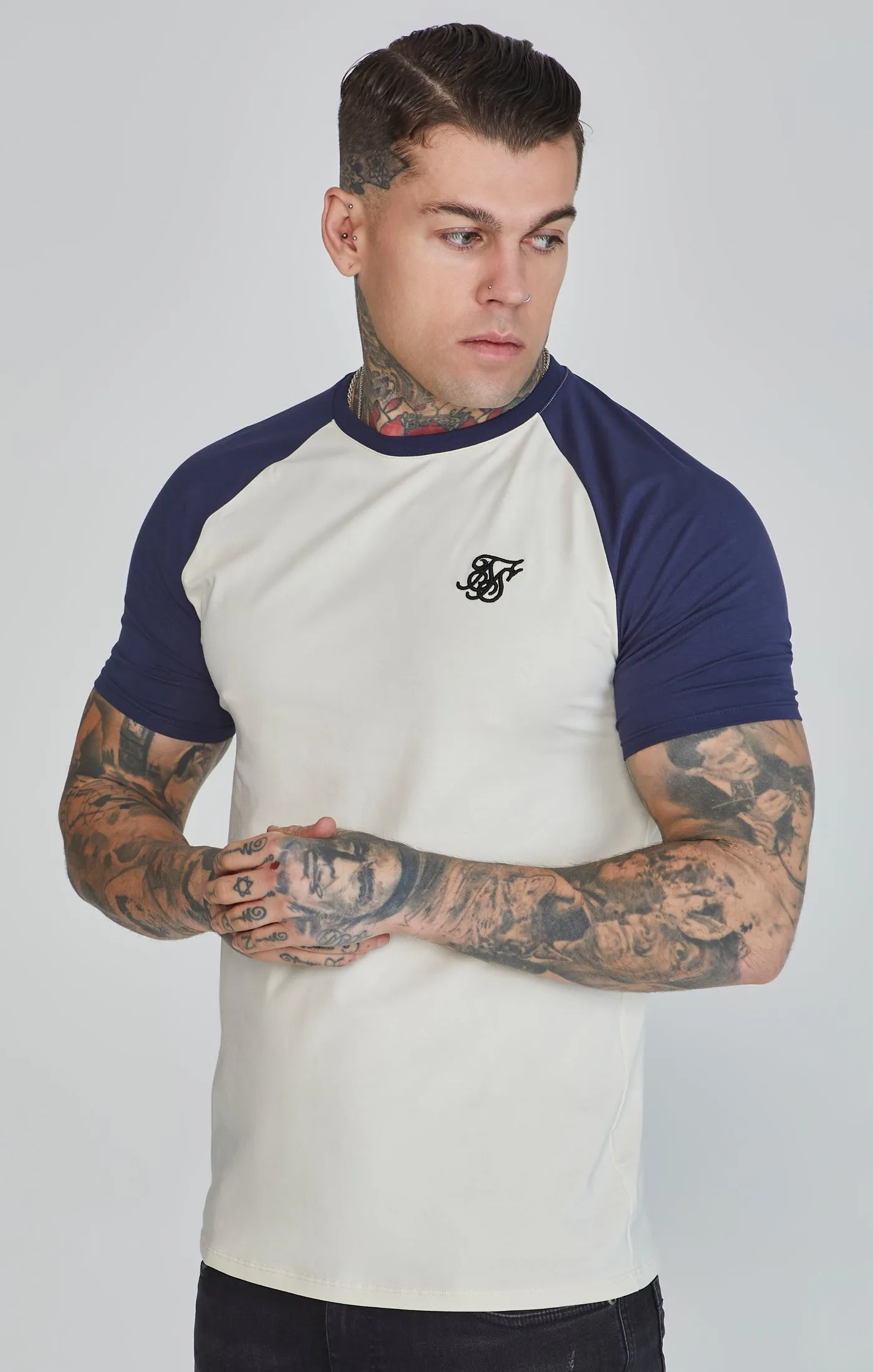 Ecru Navy Raglan T-Shirt sold by Siksilk