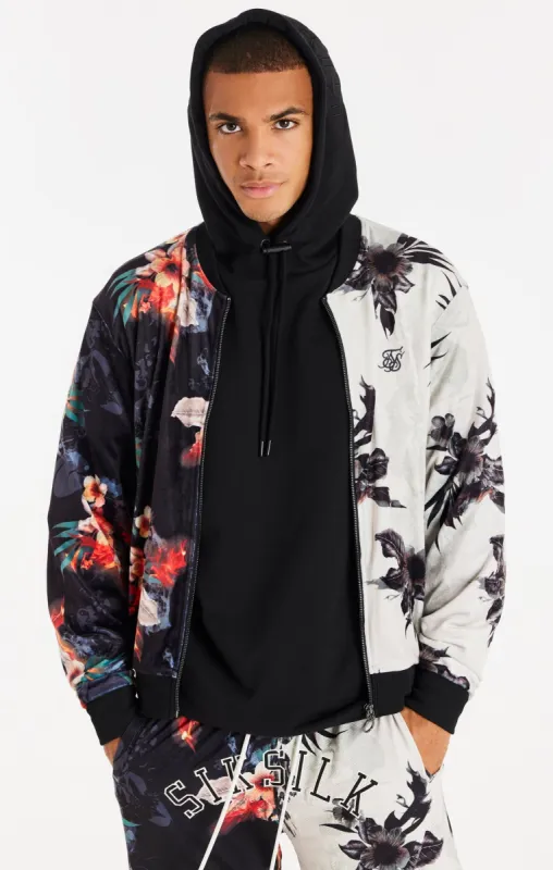 Black Retro Fire Velour Bomber sold by Siksilk