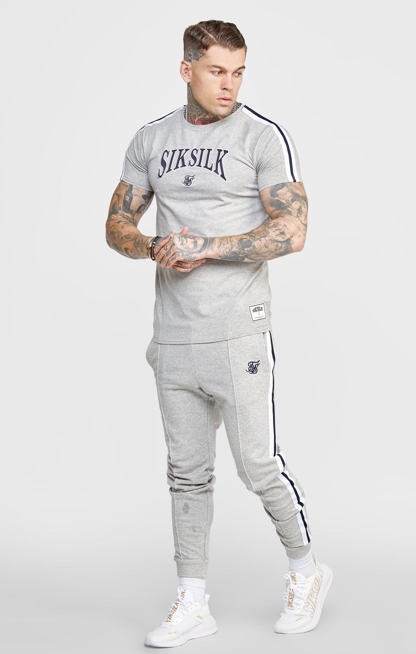 Grey Collegiate Muscle Fit T-Shirt sold by Siksilk product image thumbnail 4