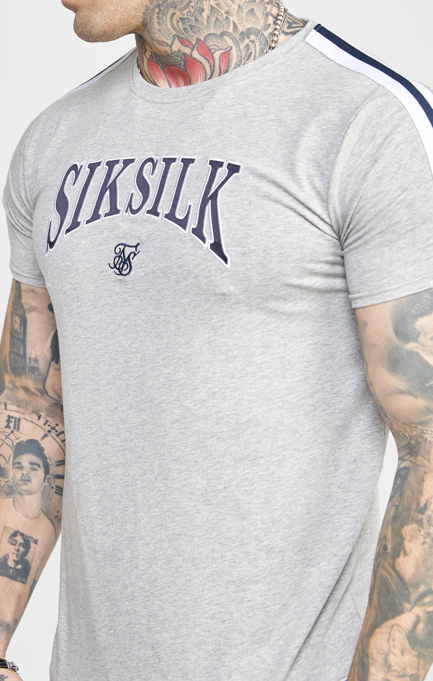 Grey Collegiate Muscle Fit T-Shirt sold by Siksilk product image thumbnail 2