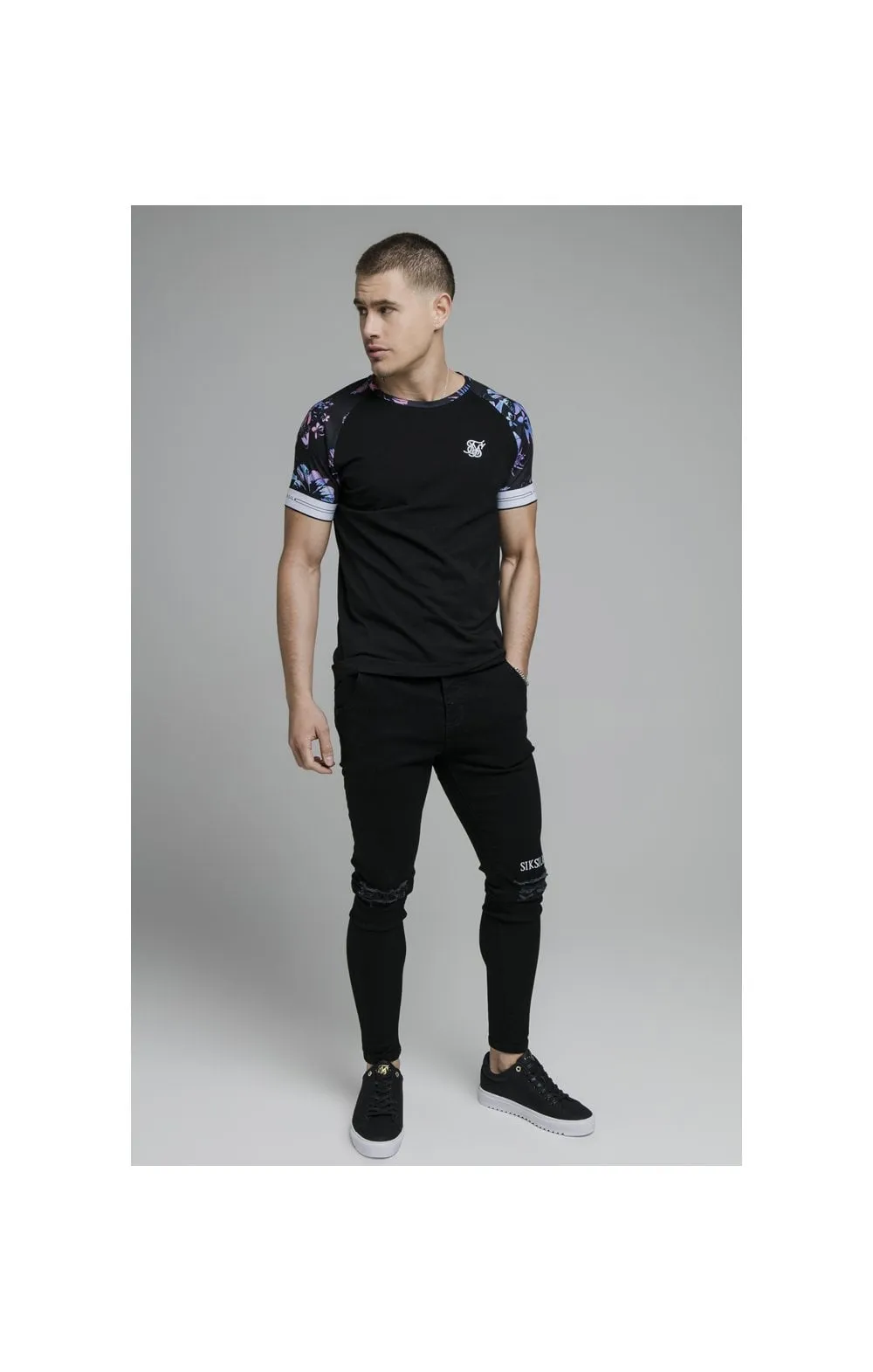 Black Tie Dye Elastic Cuff T-Shirt sold by Siksilk