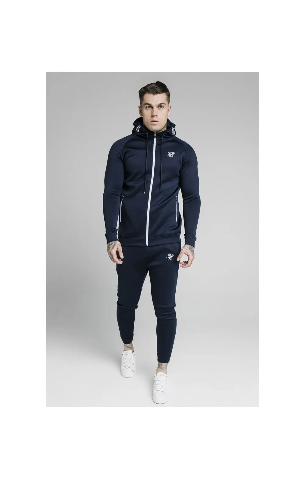 SikSilk Element Zip Through Hoodie - Navy & White sold by Siksilk