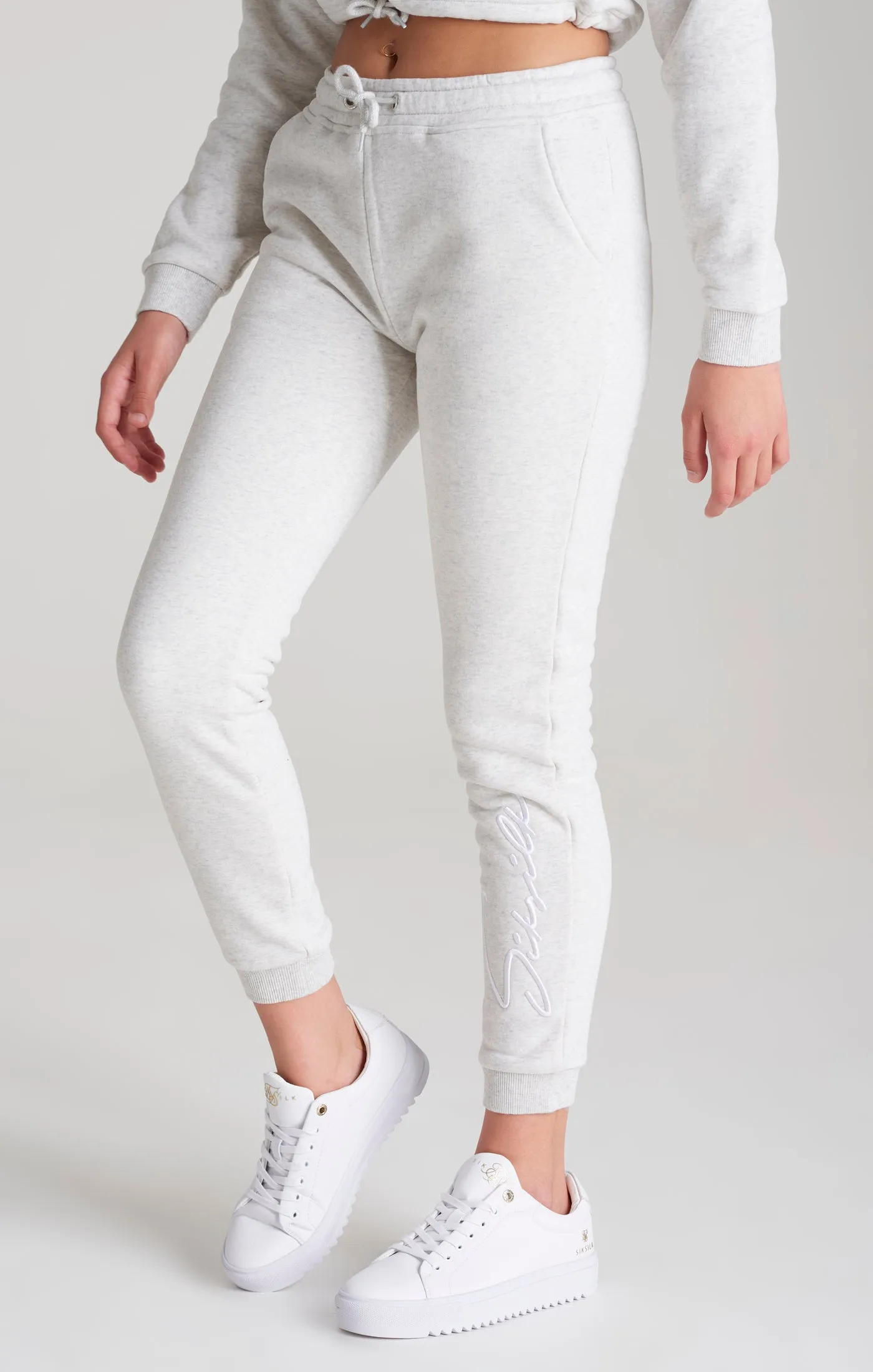 Girls Grey Marl Signature Jogger sold by Siksilk