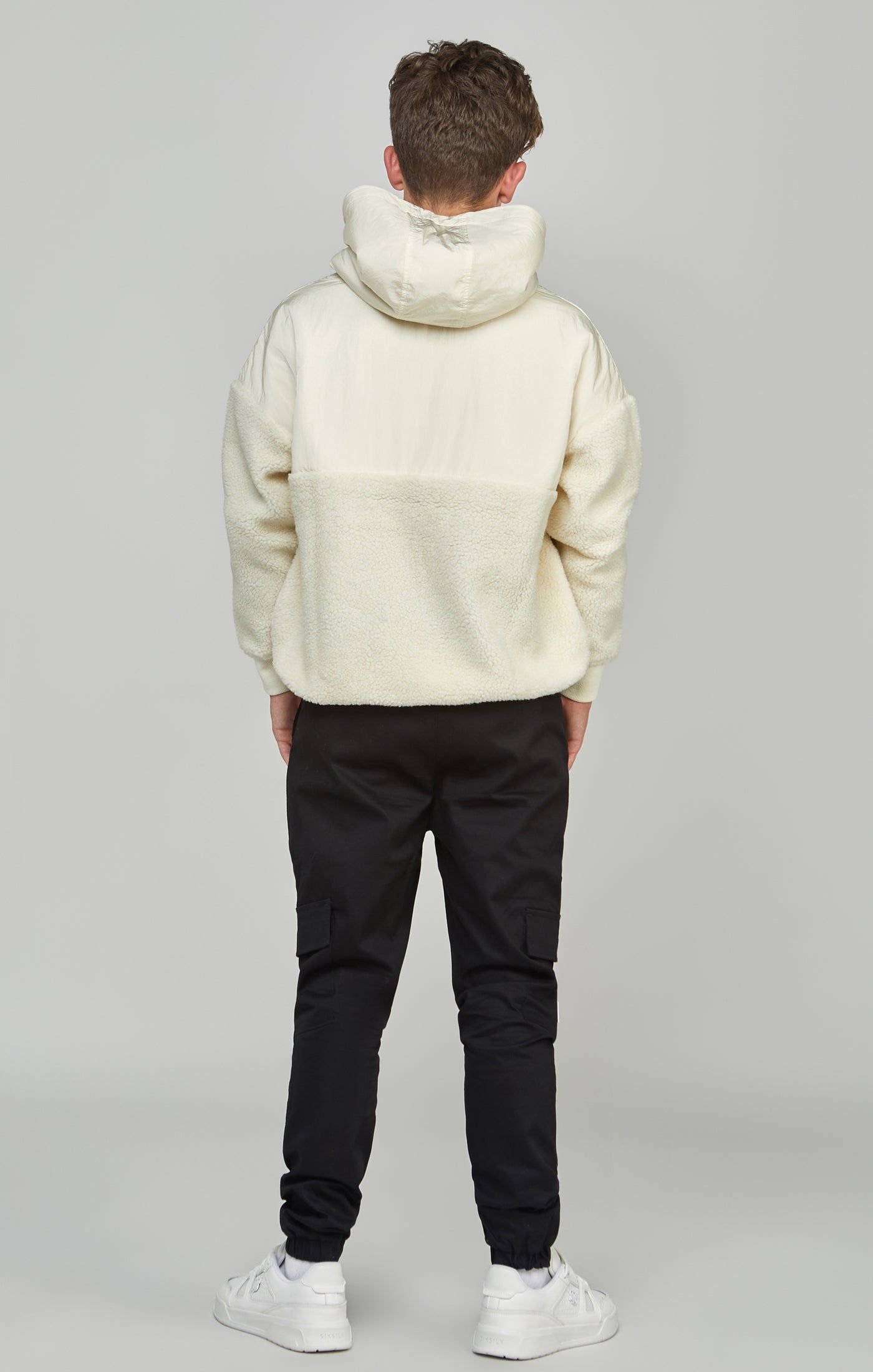 Boys Ecru Sherpa Nylon Mix Hoodie sold by Siksilk product image thumbnail 5