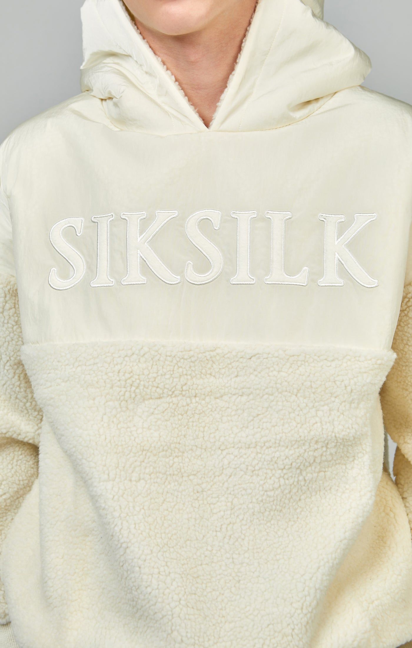 Boys Ecru Sherpa Nylon Mix Hoodie sold by Siksilk product image thumbnail 2